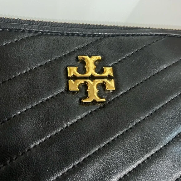 TORY BURCH BLACK KIRA CHEVRON POUCH